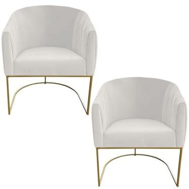 Imagem de Kit 02 Poltrona Julia Com Base De Ferro Sala De Estar Escritório Recepção Clinica Suede Bege D'classe Decor