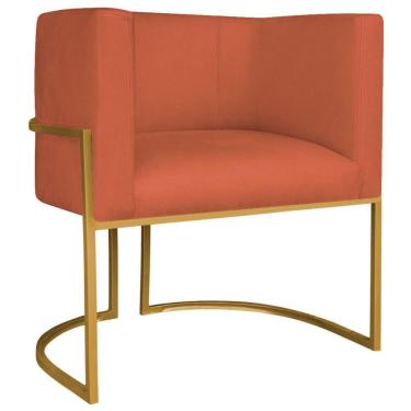 Imagem de Poltrona Decorativa Luna Base De Ferro Dourado Suede Cor Terracota