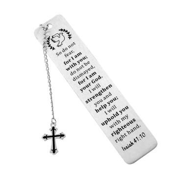 Imagem de Marcador de livro de aço inoxidável com versículo bíblico, cristão, presentes para homens, mulheres, batismo, cristão, marcador, presentes perfeitos para amantes de livros de formatura, Páscoa, ação