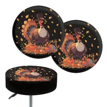 Imagem de Menostgox Pacote com 2 capas redondas removíveis com estampa de peru de Ação de Graças, decoração elástica para festas de 35 a 40 cm, lavável na máquina