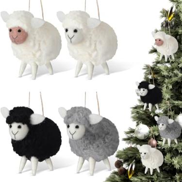 Imagem de Soulchen 4 peças de mini enfeites de ovelha de feltro de Natal feitos à mão com agulha de feltro para decoração de bolsa de berloques, grinalda de árvore de Natal, enfeites pendurados