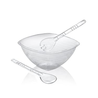 Imagem de Saladeira em acrílico acompanha garfo e colher de salada conjunto lindo ótimo para salada de frutas