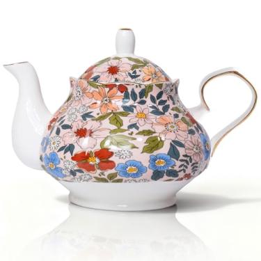 Imagem de HOMSUN Bule de chá de porcelana grande dourado retrô floral bule de chá de cerâmica para florescer folhas soltas chá café leite natal presente feminino inauguração de casa decoração de cozinha vintage