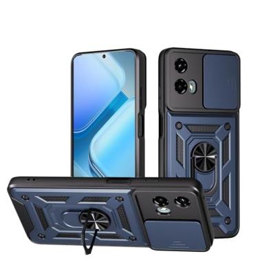 Imagem de RKINC Capa para Motorola Moto G 5G 2024 com capa deslizante para câmera e suporte giratório de grau militar à prova de choque com suporte magnético para carro, azul marinho