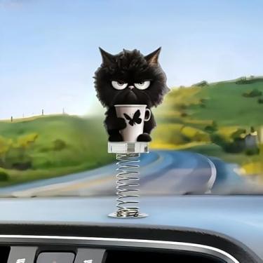 Imagem de Enfeites de carro encantadores de gatos, decorações de gato que balança a cabeça, decoração fofa de painel de carro para mulheres e homens, 1 pacote (preto)