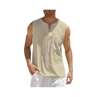 Imagem de Camiseta Regata Masculina Casual De Algodão E Linho, Estilo Retrô Com 