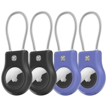 Imagem de ebeatii Suporte para AirTag, (pacote com 4) Chaveiro com trava segura, capa de Airtags com cabo de arame para Apple AirTag, capa protetora antiperda com chaveiro para bagagem, chave, animal de