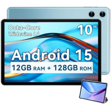 Imagem de Tablet Android de 10 polegadas, tablet Android 15 2025 para crianças e adultos, Octa-Core, 12 GB de RAM, 128 GB, armazenamento expansível de 1 TB, câmeras duplas de 8 MP 2 MP, tela dividida, 6000 mAh