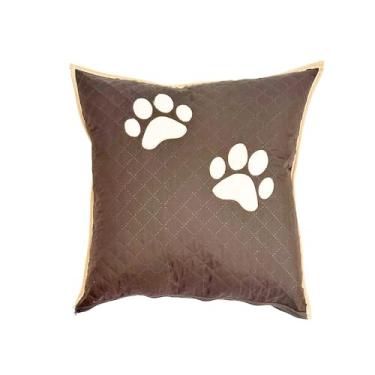 Imagem de Almofada Decorativa Pet Impermeável com Bordado de Patas, Microfibra Quiltada, 45x45cm, com Refil Removível, Lavável na Máquina (Marrom)