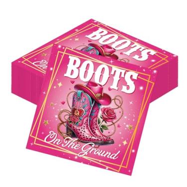 Imagem de Deorfuy Decorações de botas no chão, 50 peças de guardanapos de papel descartáveis Western Cowgirl decoração de utensílios de mesa de festa, botas no chão decoração de guardanapo de aniversário