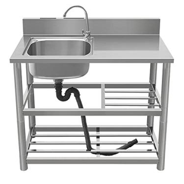 Imagem de Pia de fazenda tigela única de aço inoxidável independente pia utilitária de cozinha banheira de lavanderia estação de trabalho pia de cozinha para quintal de garagem (100 x 50 x 80 cm/39,3 x 19,6 x
