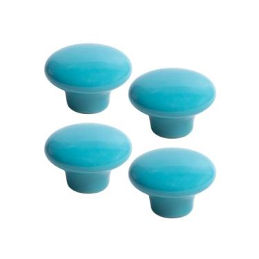 Imagem de 4 X Puxador Gaveta Porcelana Cerâmica Liso Armário Móveis (Azul Turquesa - MPPON107)