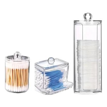 Imagem de Kit Porta Algodão e Cotonete 3 Peças em Acrílico Transparente – Organizador para Banheiro, Quarto