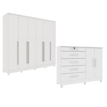 Imagem de Guarda-roupa 6 Portas Portugal e Comoda 5 Gavetas Istambul com Pés Esp