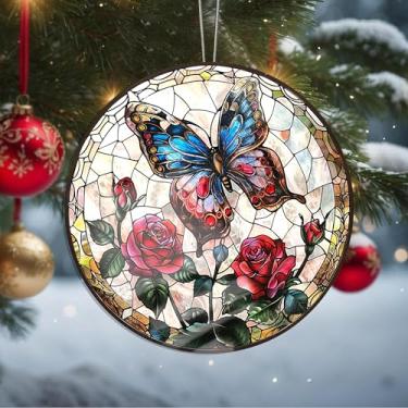 Imagem de Enfeites de Natal para pendurar em cristal de borboleta, enfeites de árvore de Natal feitos à mão, decoração de carro e casa - presentes de Natal, decoração de artesanato em acrílico, ideias de troca