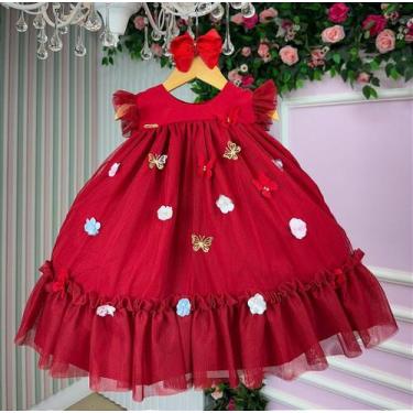 Imagem de Vestido Vila Lele Jardim das Borboletas para Bebê Vermelho - Tamanhos 