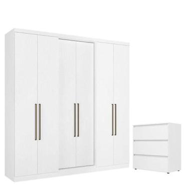 Imagem de Guarda Roupa Casal Presence 6 Portas Branco Acetinado E Cômoda Gaveteiro Condessa Branco - Thb