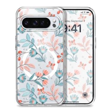 Imagem de Gencyfu Capa para Google Pixel 10 Pro, suporte para Magsafe, capa protetora magnética fina para celular Pixel 10 Pro de 6,3 polegadas, flor de folha