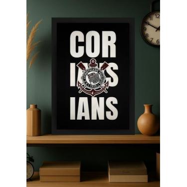 Imagem de Quadro Corinthians Escudo Oficial com Vidro e Moldura Preta Tamanho:21