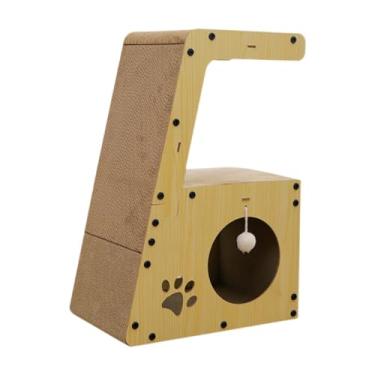 Imagem de Dualoai Arranhador de Papelão para Gatos, Esconderijo para Gatos Domésticos, Casa Arranhadora de Três Camadas para Gatos, Arranhador para Gatinhos Dormi, com bola pendurada