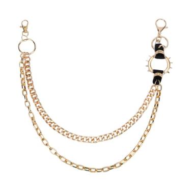 Imagem de Gallipower Corrente de calça de bolsa dourada para homens, corrente punk de camada dupla, calça jeans com bolso, chaveiros para homens e mulheres, unissex, cinto, calça jeans, acessórios, correntes de