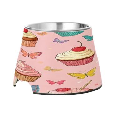 Imagem de Blueangle Tigelas elevadas para cães com aço inoxidável – Prato antiderrapante de 2,3 xícaras para animais de estimação de alta capacidade para saúde da coluna vertebral e design de bolo (486)