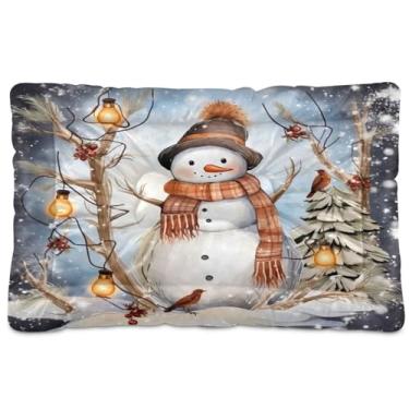 Imagem de Blueangle Cama para cães pequenos com boneco de neve de Natal, ultramacia, confortável, retangular para animais de estimação, 61 x 45 cm (134)