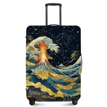Imagem de ANNA QUEEN Capa de bagagem de viagem, capa protetora de mala de viagem elástica e antiarranhões, lavável e durável protege contra arranhões, sujeira e danos, Ondas do Oceano, S(fits 20-22inch suitcase