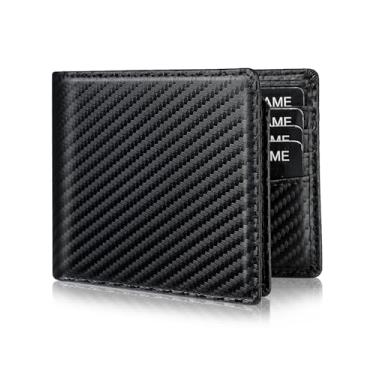 Imagem de Carteira masculina de couro genuíno com bloqueio de RFID com 12 compartimentos para cartão, janela para 2 documentos e 2 bolsos para dinheiro – Inclui caixa de presente, Carbono preto, Clássico