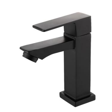 Imagem de Torneira Banheiro Lavabo Pia Quadrada Metal 1/4 Volta Baixa, Monocomando com Saída Baixa, Design Quadrado Moderno(Preto)