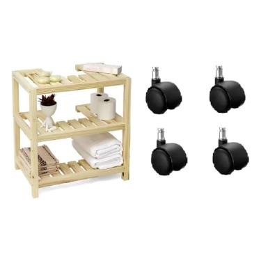Imagem de Gabinete com 3 Prateleiras Para Banheiro Organizador Rústico(Com Rodas)