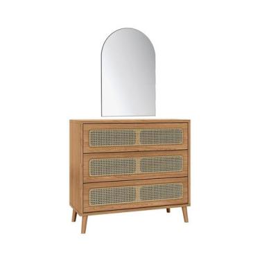 Imagem de Cômoda com Espelho Palha 3 gavetas Freijó - Modern