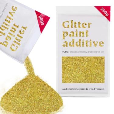 Imagem de TORC Aditivo de tinta holográfica dourada com glitter – pó de glitter multitamanho para tinta acrílica, paredes, móveis de madeira e artesanato (200 g) - uso interior/exterior em todos os acabamentos
