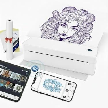 Imagem de Qigreesol Máquina de transferência de impressora A4 para educação térmica, modelo de tatuagem com 10 folhas de papel, 1 rolo de etiqueta A4, papel padrão branco