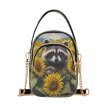 Imagem de CEBUGI Bolsa tiracolo feminina clutch bolsa de telefone guaxinim girassol elegante bolsa de ombro com alça de corrente removível