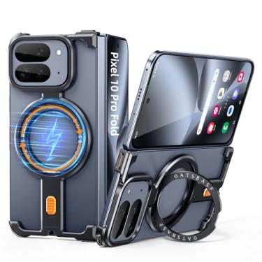 Imagem de XAOVUIR Capa dobrável para Google Pixel 10 Pro com suporte magnético, suporte giratório de 360° para capa dobrável de metal de alumínio Pixel 10, amortecedor fino minimalista para dobra 10