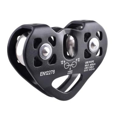 Imagem de JEELAD Polia de escalada, polia de resgate de liga de alumínio 30kN, equipamento de tirolesa ao ar livre (preto - 30KN)