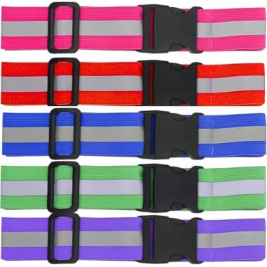 Imagem de 5 peças de cinto refletivo ou faixa, luzes de cinto PT para corrida à noite visibilidade de segurança ajustável leve colete cintura alças brilhantes para caminhadas ciclismo ajuste mulheres homens