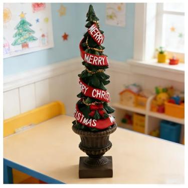 Imagem de Decoração de estatueta de árvore de Natal de 28 cm - Decoração de estatueta de presépio feita à mão, árvore vintage colecionável para Natal, festivais de inverno, casa, mesa, cornija, mesa e decoração