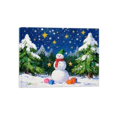 Imagem de BMZFYBS Arte de parede paisagem imagem em tela - árvore de inverno boneco de neve - impressão de pintura de decoração moderna para sala de estar pronta para pendurar tela embrulhada 60x80cm24x31in