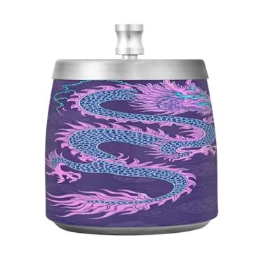 Imagem de JUZIHAI Cinzeiro de dragão chinês roxo com tampa, cinzeiro de aço inoxidável inodoro à prova de vento cinzeiro sem fumaça para escritório em casa, pátio, varanda, cigarro