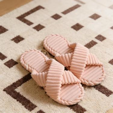Imagem de Pantufas femininas confortáveis com alça cruzada e espuma viscoelástica - forro de lã macio antiderrapante para uso interno e externo, rosa, 5-6