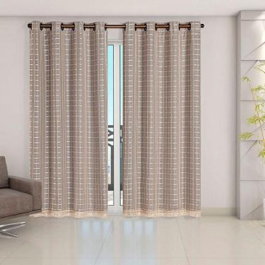 Imagem de Cortina Blackout Cinza Com Voil Xadrez 2,80 M X 2,30 M 100% Poliéster - Avelã