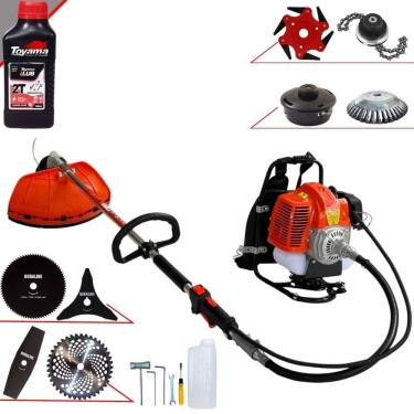 Imagem de Roçadeira Costal Terra GRC430 43cc 1,7HP Com Carretel + Facas 2 Pontas, 3 Pontas, 6 Pontas, 40 Dentes Vídea, 80 Dentes, Trimmer e Escova + ÓLEO TOYAMA