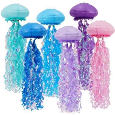 Imagem de Pacote com 6 lanternas de papel Zilue Jellyfish, 25 cm de diâmetro, co