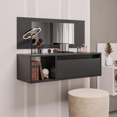 Imagem de Penteadeira Camarim Eva Suspensa Com Espelho 1 Gaveta - Ssx Multicoisas Preto