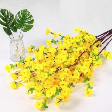 Imagem de Kit 10 Galhos de Cerejeira Pessegueiro Artificial 1,2m – Flores Grandes para Decoração de Casa e Eventos(Amarela)