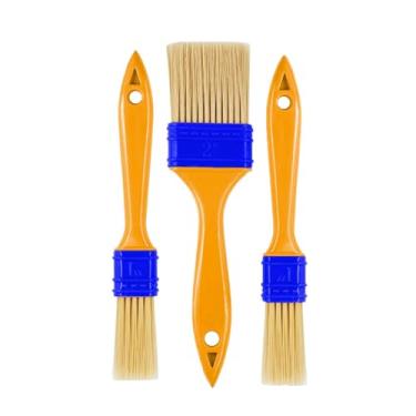 Imagem de Kit com 3 Pincéis para Pintura, 1 e 2 Polegadas, Cerdas Naturais, Cabo Laranja e Azul, Uso Doméstico e Profissional