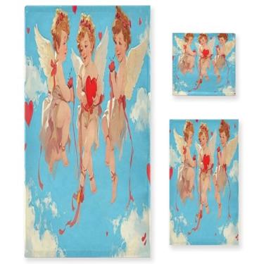 Imagem de Wassud Conjunto de 3 toalhas de banho Three Angels Valentines super macias e absorventes para banheiro, toalhas de banho de secagem rápida, toalha de banho para academia, spa, hotel