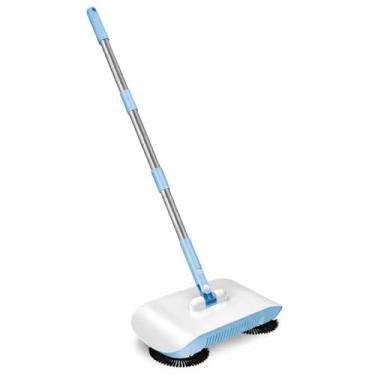 Imagem de Vassoura Varredora Manual 2 em 1 Com Haste Giratória 180° e Design Ultrafino 5 cm, Sistema Espiral para Cabelos e Pelos Ideal para Quarto, Sala e Área com Pets(Azul)